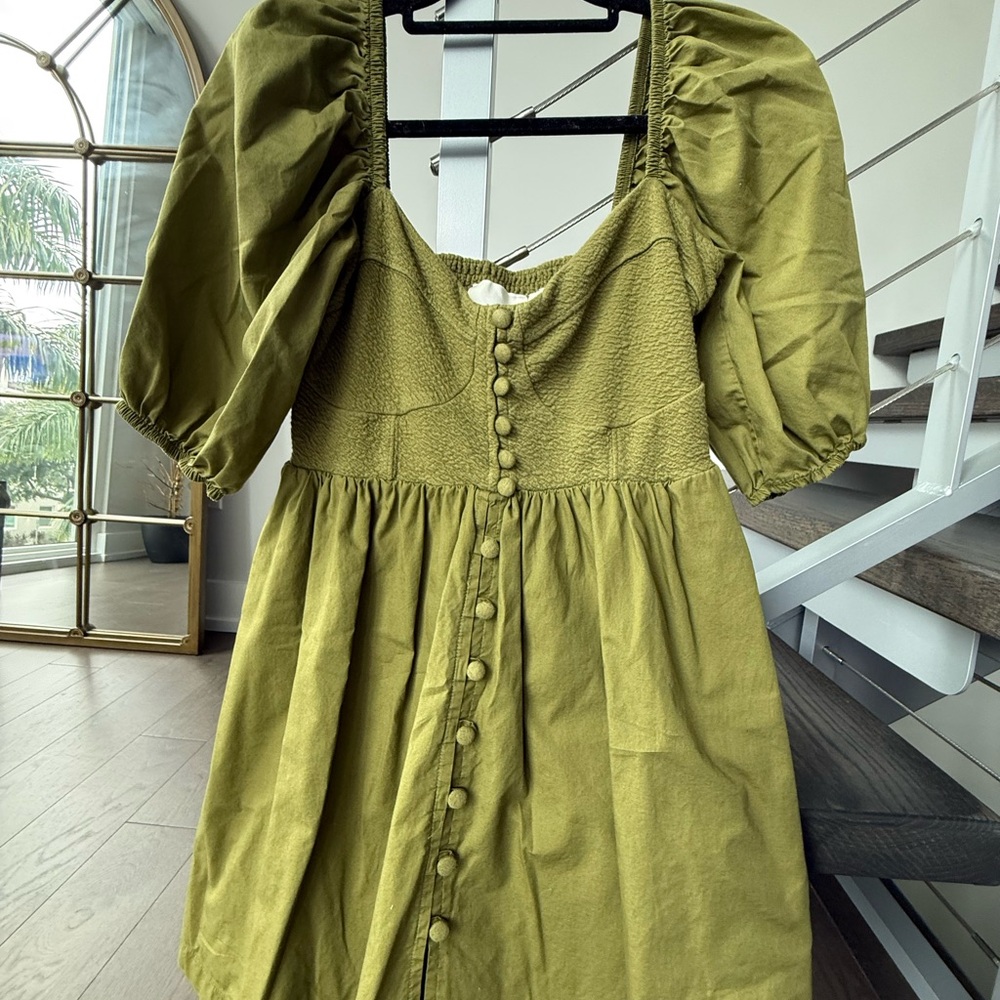 Maeve Olive Green Puff Sleeve Dress